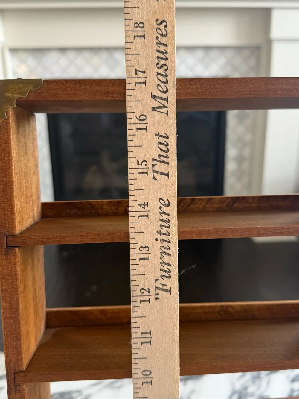 Vintage Wood Countertop Shelf Brass Corner Accents Tabletop Organizer 10x17x5